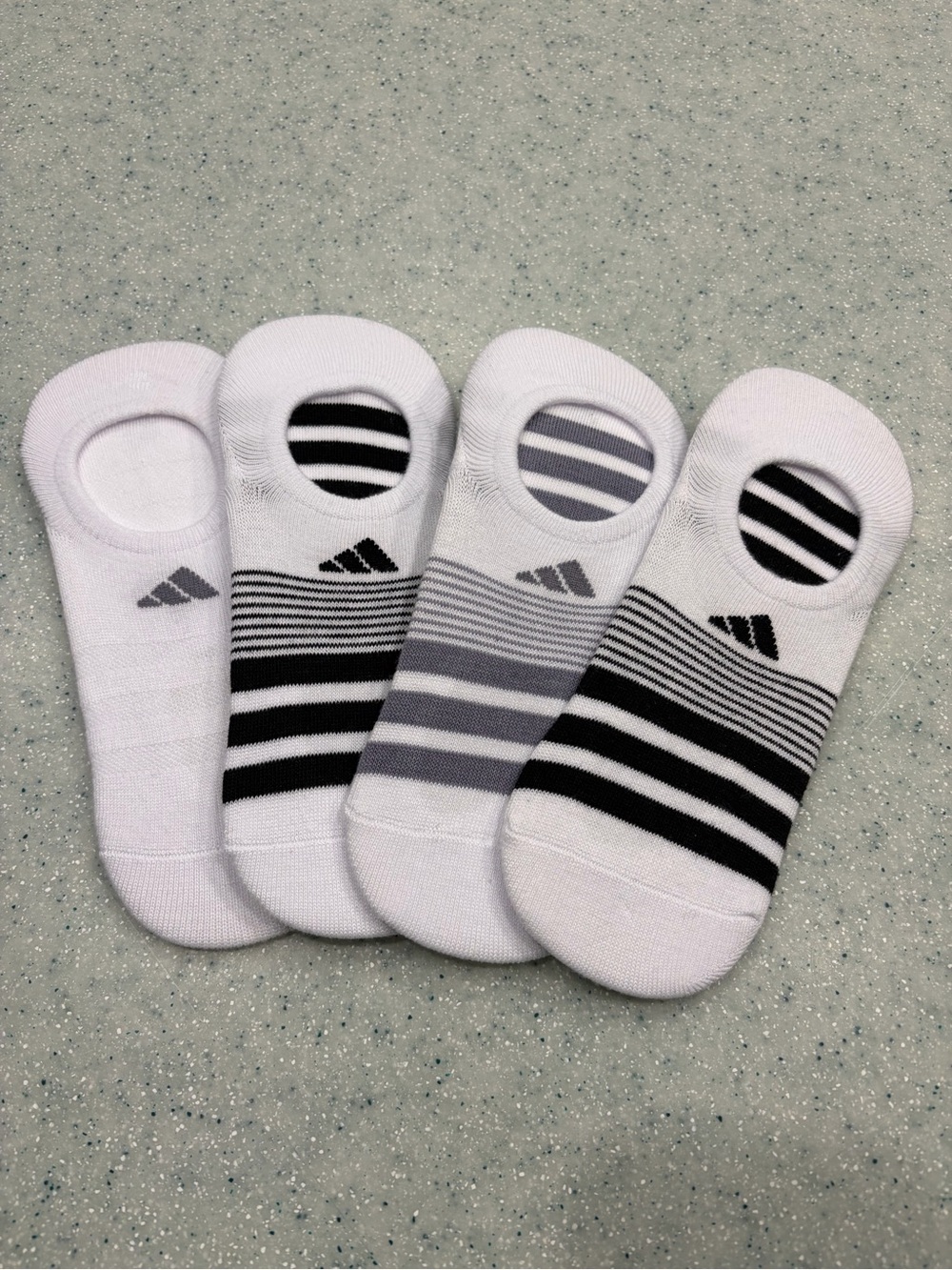 adidas White Low-Cut No-Show Socks with Black & Gray Stripes - 4 Pack